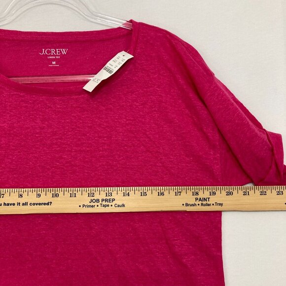 New J. Crew Medium Hot Pink Crew Neck 100% Linen Stretch Short Sleeve Tee - Picture 7 of 10